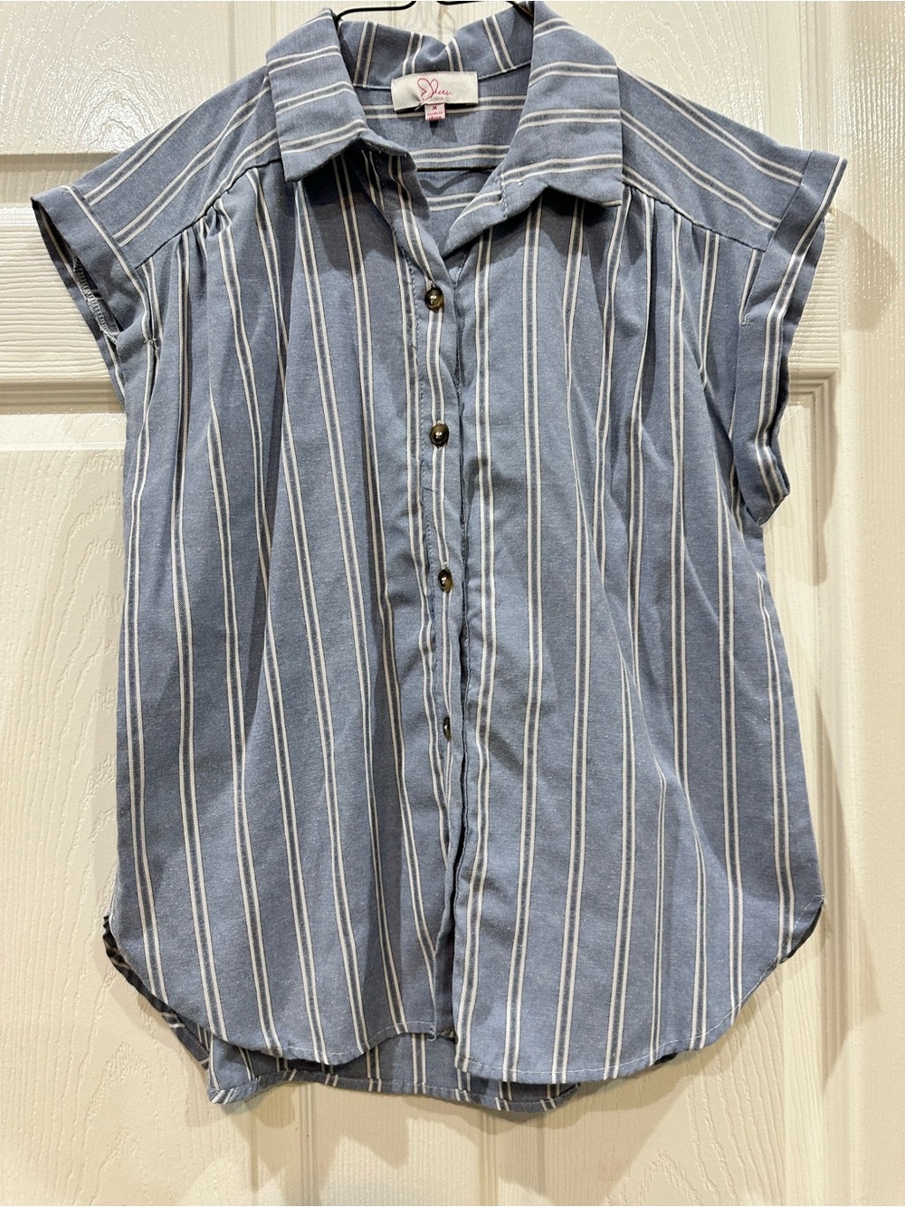 Blue & White Striped Button-Up Blouse